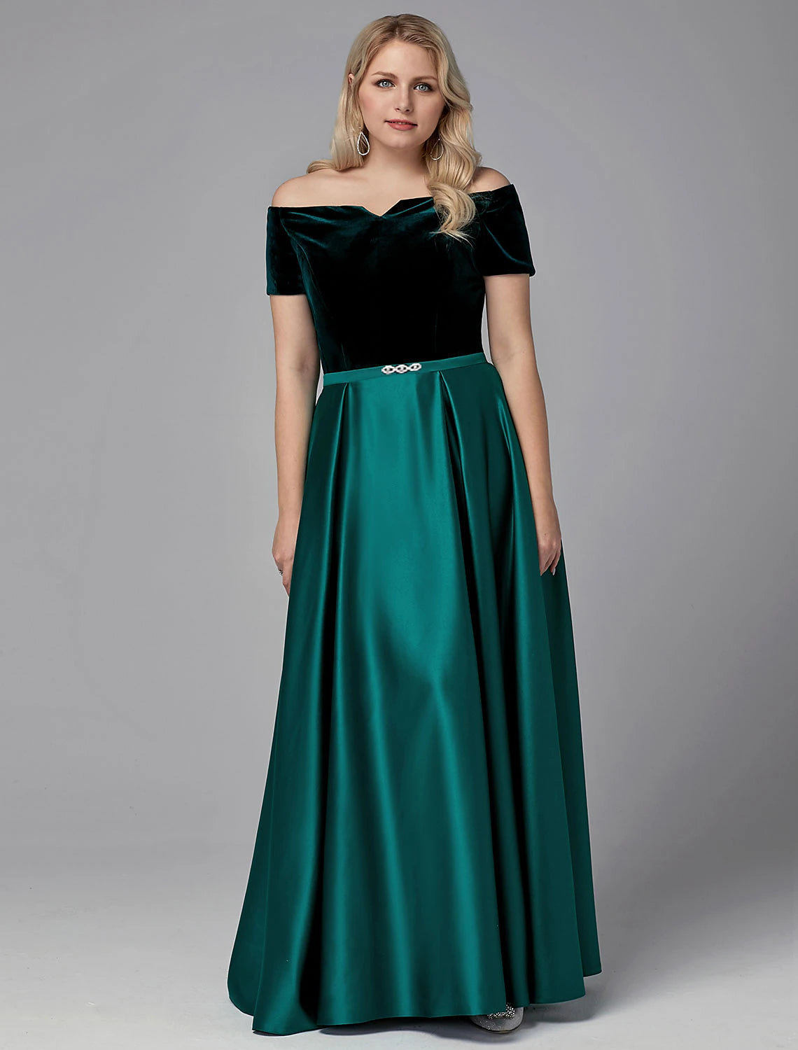 A-Line Special Occasion Dresses Elegant Dress Wedding Guest Formal Evening Floor Length Short Sleeve Off Shoulder Satin