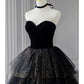 A-Line Prom Dresses Black Dress Dress Formal Birthday Floor Length Sleeveless Strapless Tulle with Ruched