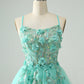 Cute A Line Spaghetti Straps Corset Short Homecoming Dress with Appliques Beautiful