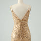 Glitter Bodycon Spaghetti Straps Corset Short Homecoming Dress with Sequins Sparkly