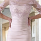 Sheath / Column Mother of the Bride Dress Wedding Guest Elegant Jewel Neck Knee Length Taffeta Half Sleeve with Appliques