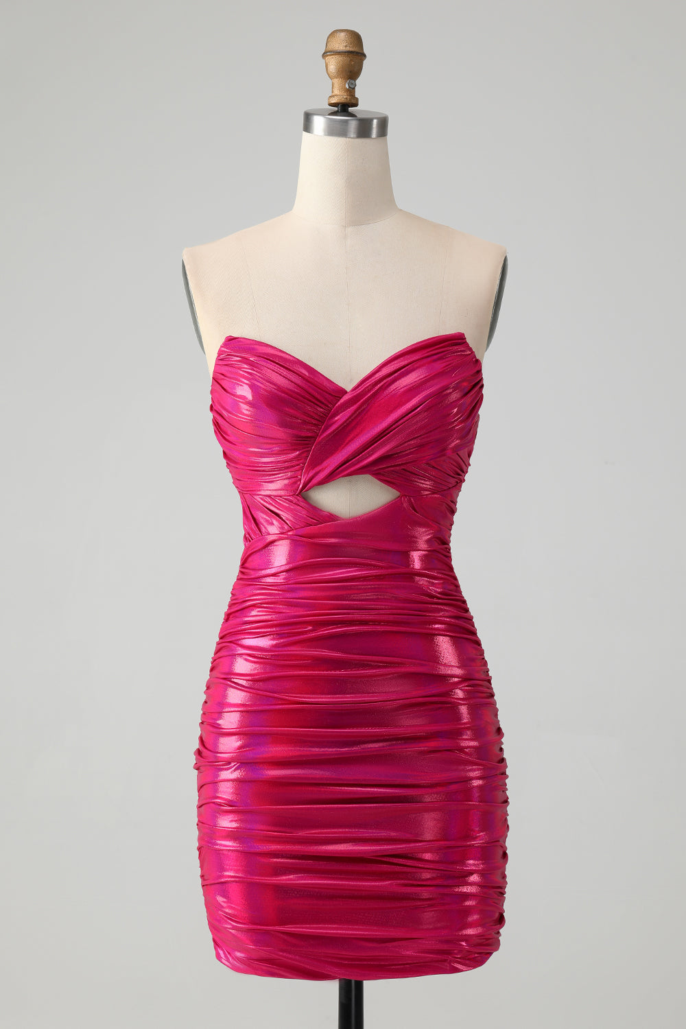 Chic Strapless Keyhole Pleated Fuchsia Tight Homecoming Dress Off Shoulder Sexy
