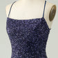 Sparkly Navy Bodycon Spaghetti Straps Backless Short Homecoming Dress with Sequins Sexy