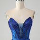 Classy Sparkly Royal Blue Tight Strapless Short Homecoming Dress with Beading Sexy