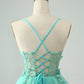 Cute A Line Spaghetti Straps Corset Short Homecoming Dress with Appliques Beautiful