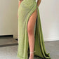 Mermaid / Trumpet Evening Gown Sparkle & Shine Dress Formal Wedding Court Train Sleeveless Strapless Satin with Slit