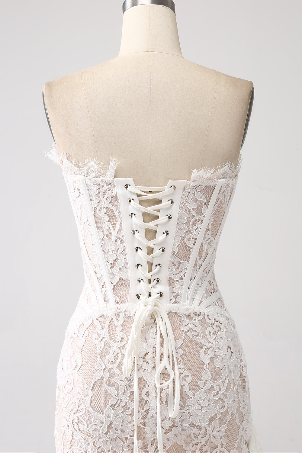 Classy Lace Strapless Corset Short Cocktail Dress with Lace-up Back Off Shoulder Sexy