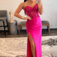 Sparkly Hot Pink Corset Long Prom Dress With Slit Off Shoulder Sexy Evening Dresses