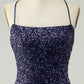 Sparkly Navy Bodycon Spaghetti Straps Backless Short Homecoming Dress with Sequins Sexy