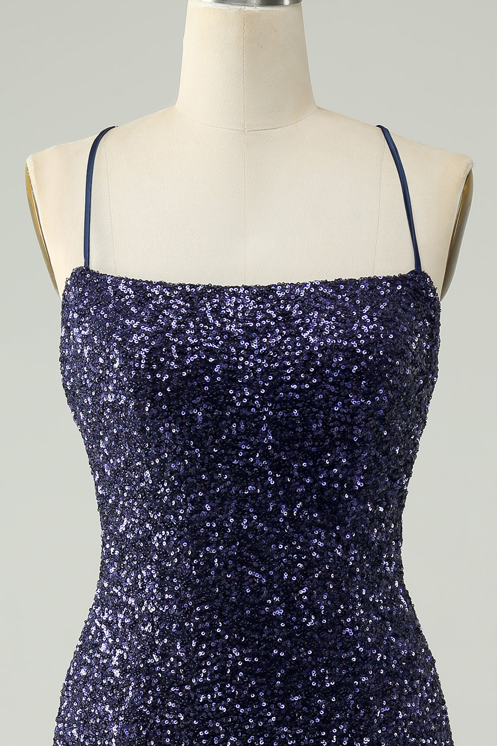 Sparkly Navy Bodycon Spaghetti Straps Backless Short Homecoming Dress with Sequins Sexy