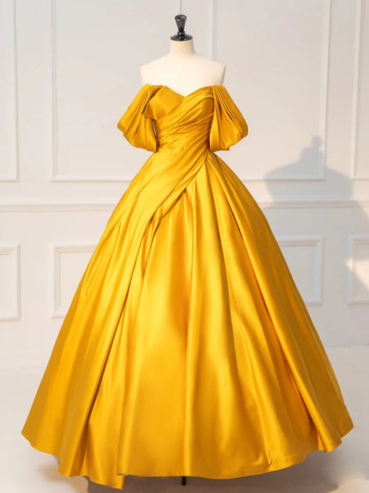 Off Shoulder Satin Long Prom Dress Pure Color