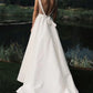 Elegant Satin Wedding Dress V Neck Backless A Line Bridal Dress Simple Solid Color Sexy