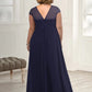 Sheath / Column Mother of the Bride Dress Plus Size Elegant V Neck Floor Length Chiffon Sleeveless with Beading Crystal