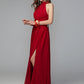 A-Line Bridesmaid Dress High Neck Sleeveless Furcal Floor Length Chiffon with Pleats / Split