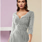 A-Line Mother of the Bride Dress Wedding Guest Party Elegant V Neck Floor Length Chiffon 3/4 Length Sleeve with Sequin