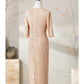 Sheath / Column Cocktail Dresses Sparkle & Shine Dress Wedding Party Floor Length Half Sleeve V Neck Sequined with Sequin