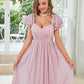 A-Line Wedding Guest Dresses Elegant Dress Party Wear Floor Length Short Sleeve Square Neck Chiffon