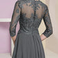 A-Line Mother of the Bride Dress Formal Luxurious Elegant V Neck Floor Length Chiffon Lace Half Sleeve with Pleats Beading