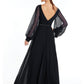 A-Line Evening Gown Empire Dress Holiday Floor Length Long Sleeve V Neck Chiffon V Back