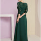 A-Line Mother of the Bride Dress Wedding Guest Elegant Scoop Neck Floor Length Stretch Chiffon 3/4 Length Sleeve with Lace