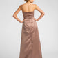 A-Line Mother of the Bride Dress Strapless Floor Length Satin Lace Sleeveless with Criss Cross Beading