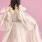 A-Line Elegant Boho Engagement Formal Evening Birthday Dress Scoop Neck Long Sleeve Sweep / Brush Train Tulle with Pleats