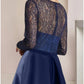 A-Line Mother of the Bride Dress Wedding Guest Party Elegant Jewel Neck Sweep / Brush Train Lace Long Sleeve with Ruching