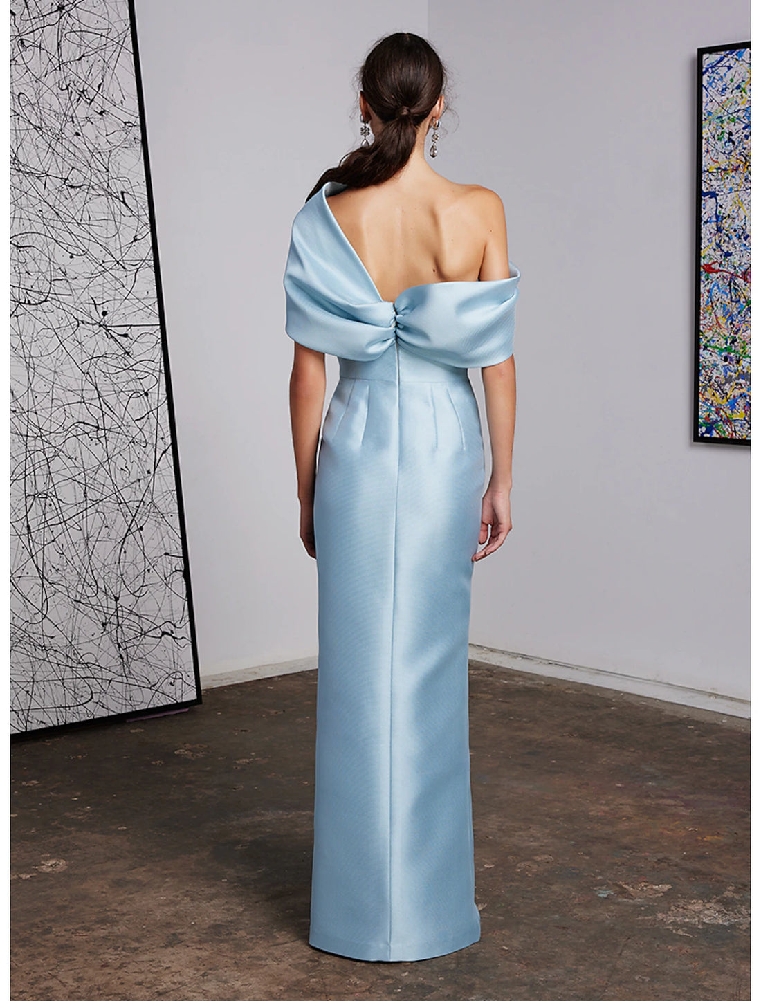 Sheath / Column Evening Gown Elegant Dress Formal Wedding Floor Length Sleeveless One Shoulder Satin