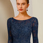 A-Line Mother of the Bride Dress Elegant Scoop Neck Floor Length Chiffon Lace 3/4 Length Sleeve with Appliques