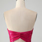 Chic Strapless Keyhole Pleated Fuchsia Tight Homecoming Dress Off Shoulder Sexy