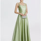 A-Line Evening Gown Elegant Dress Formal Prom Floor Length Sleeveless Spaghetti Strap Satin with Ruched