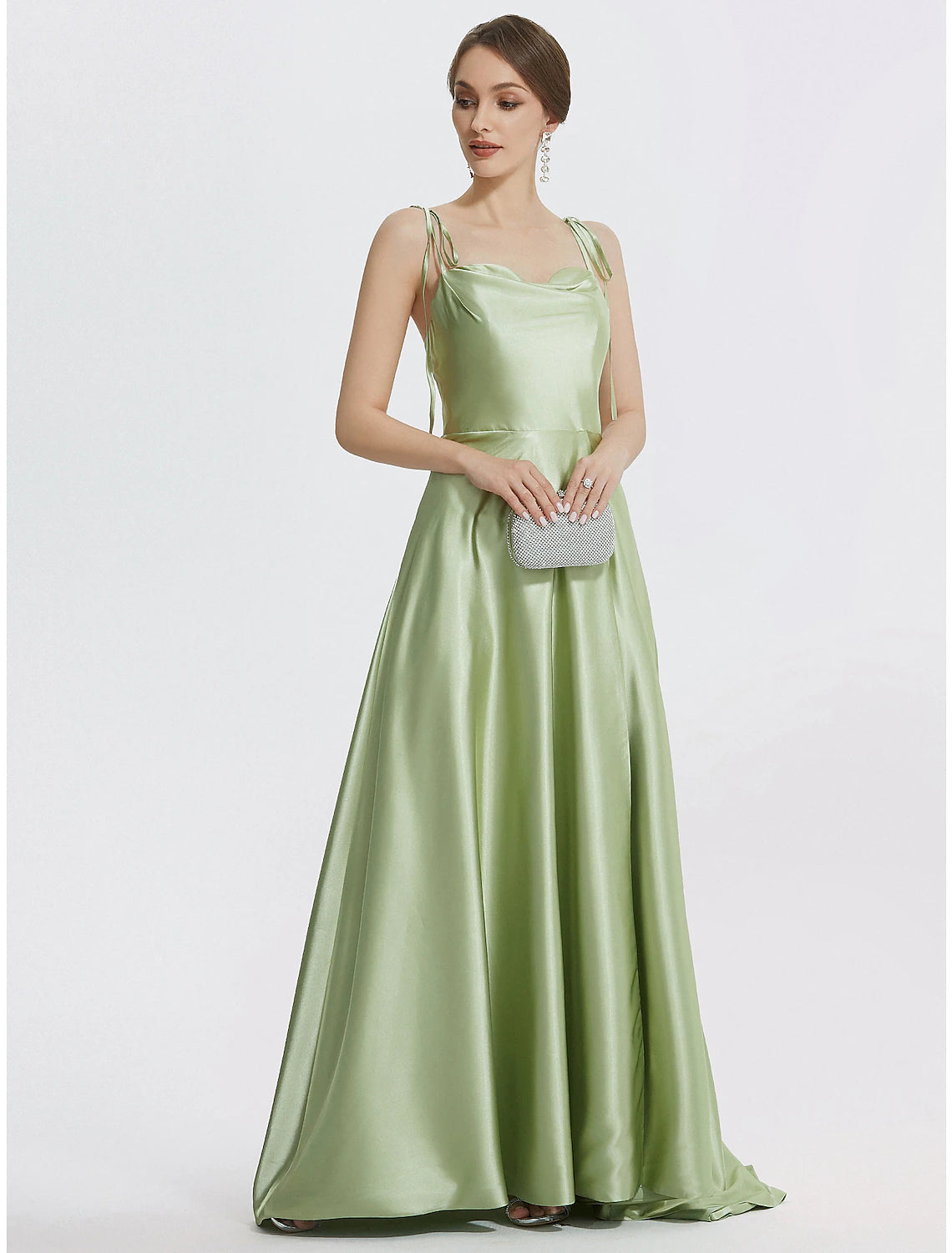 A-Line Evening Gown Elegant Dress Formal Prom Floor Length Sleeveless Spaghetti Strap Satin with Ruched