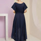 A-Line Mother of the Bride Dress Formal Wedding Guest Elegant V Neck Ankle Length Chiffon Lace Short Sleeve with Pleats Crystal