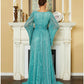 A-Line Evening Gown Elegant Dress Formal Court Train Long Sleeve V Neck Sequined with Glitter