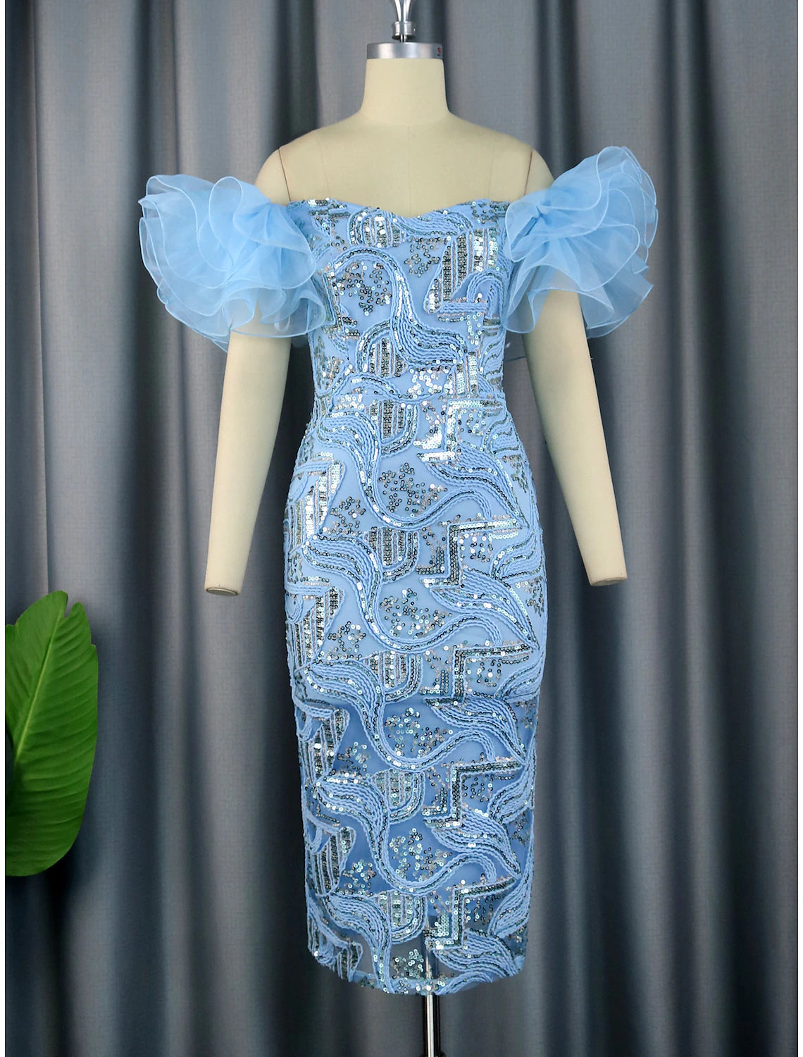 Sheath / Column Party Dresses Floral Dress Cocktail Party Tea Length Sleeveless Off Shoulder Sequined