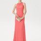 Sheath / Column Mother of the Bride Dress Elegant See Through Illusion Neck Floor Length Lace Sleeveless with Crystals