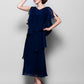 A-Line Mother of the Bride Dress Plus Size Elegant Cowl Neck Tea Length Chiffon Short Sleeve with Ruffles Crystal