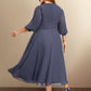 A-Line Mother of the Bride Dresses Plus Size Hide Belly Curve Elegant Dress Formal Tea Length Half Sleeve V Neck Chiffon with Pleats