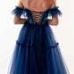 A-Line Prom Dresses Elegant Dress Wedding Guest Floor Length Short Sleeve Off Shoulder Tulle with Pleats