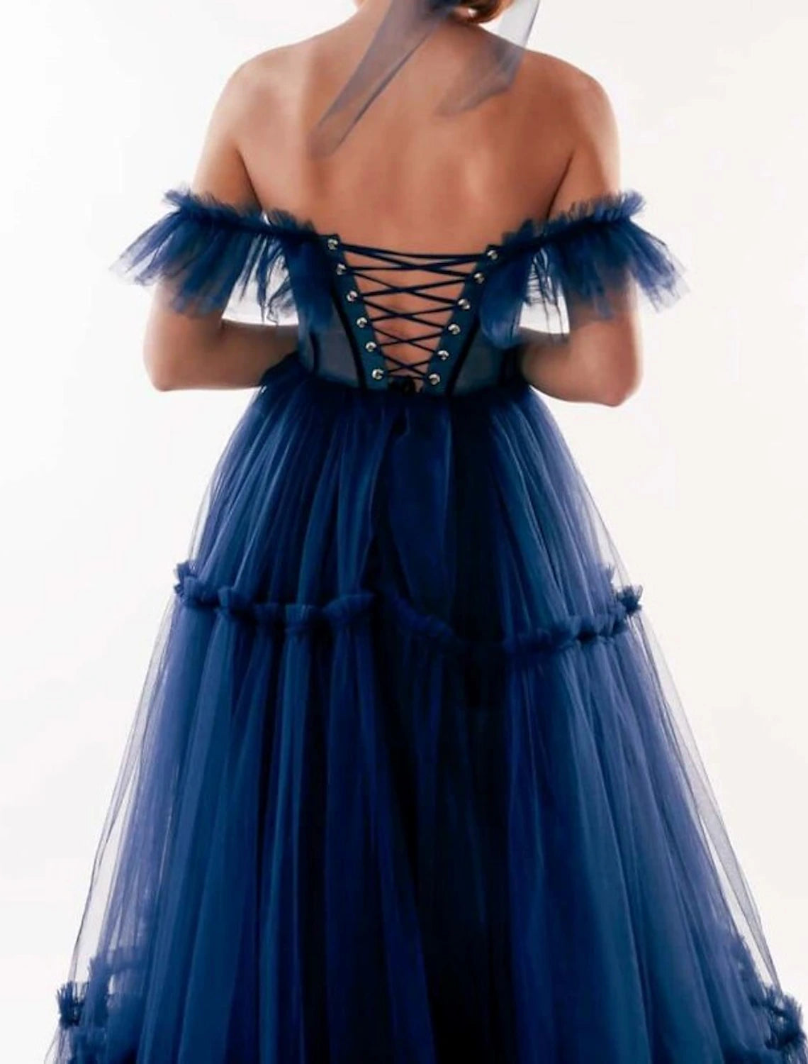 A-Line Prom Dresses Elegant Dress Wedding Guest Floor Length Short Sleeve Off Shoulder Tulle with Pleats