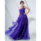 A-Line Elegant Dress Formal Evening Floor Length Sleeveless One Shoulder Organza with Side Draping Cascading