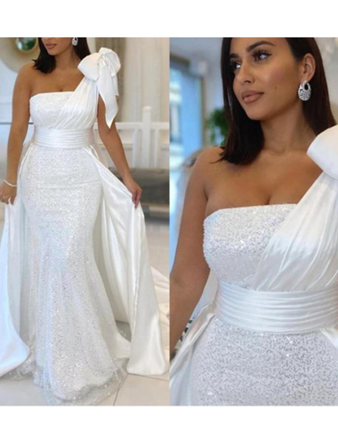 Mermaid / Trumpet Evening Gown Sparkle & Shine Dress Formal Evening Court Train Sleeveless One Shoulder Charmeuse with Ruched