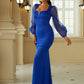Mermaid / Trumpet Evening Gown Elegant Dress Formal Wedding Guest Sweep / Brush Train Long Sleeve Square Neck Polyester with Pure Color
