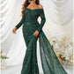 Mermaid / Trumpet Evening Gown Sparkle & Shine Dress Formal Cocktail Party Sweep / Brush Train Long Sleeve Off Shoulder Polyester