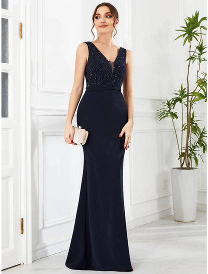 Mermaid / Trumpet Evening Gown Glittering Dress Prom Floor Length Sleeveless V Neck Polyester