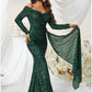Mermaid / Trumpet Evening Gown Sparkle & Shine Dress Formal Cocktail Party Sweep / Brush Train Long Sleeve Off Shoulder Polyester