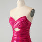 Chic Strapless Keyhole Pleated Fuchsia Tight Homecoming Dress Off Shoulder Sexy