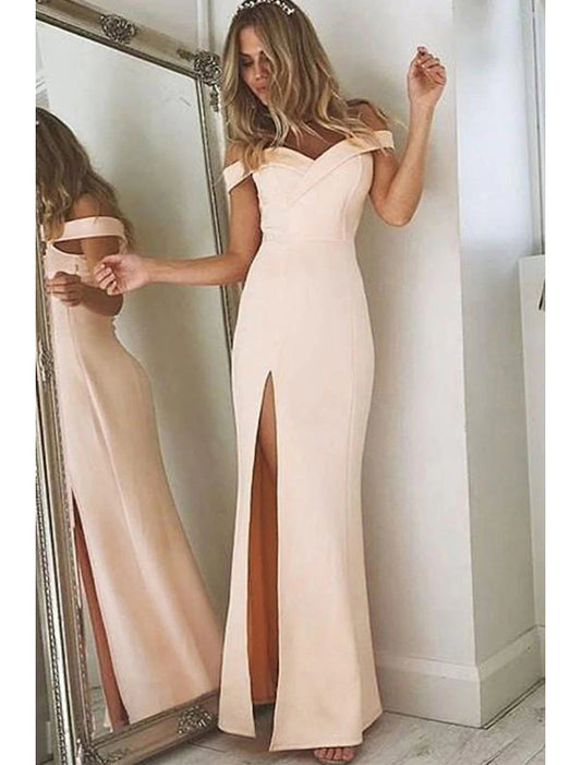 Mermaid / Trumpet Prom Dresses Sexy Dress Formal Wedding Guest Floor Length Sleeveless Off Shoulder Bridesmaid Dress Stretch Fabric