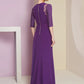 A-Line Mother of the Bride Dress Formal Elegant Scoop Neck Sweep / Brush Train Lace Stretch Fabric Half Sleeve