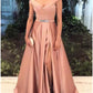 A-Line Elegant Prom Formal Evening Valentine's Day Dress Off Shoulder Short Sleeve Sweep / Brush Train Satin with Split